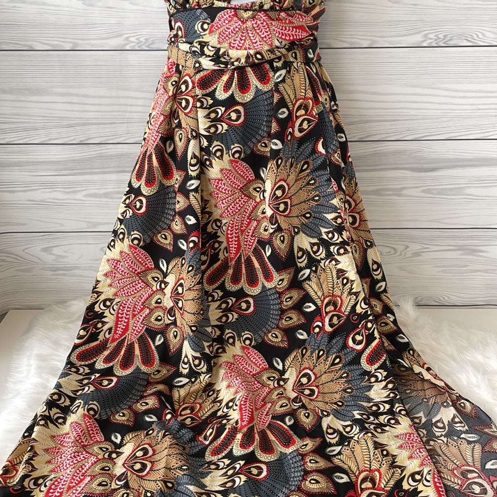 Feather Print Cross Strap Sleeveless High Waist Dress - Picture 3 of 14